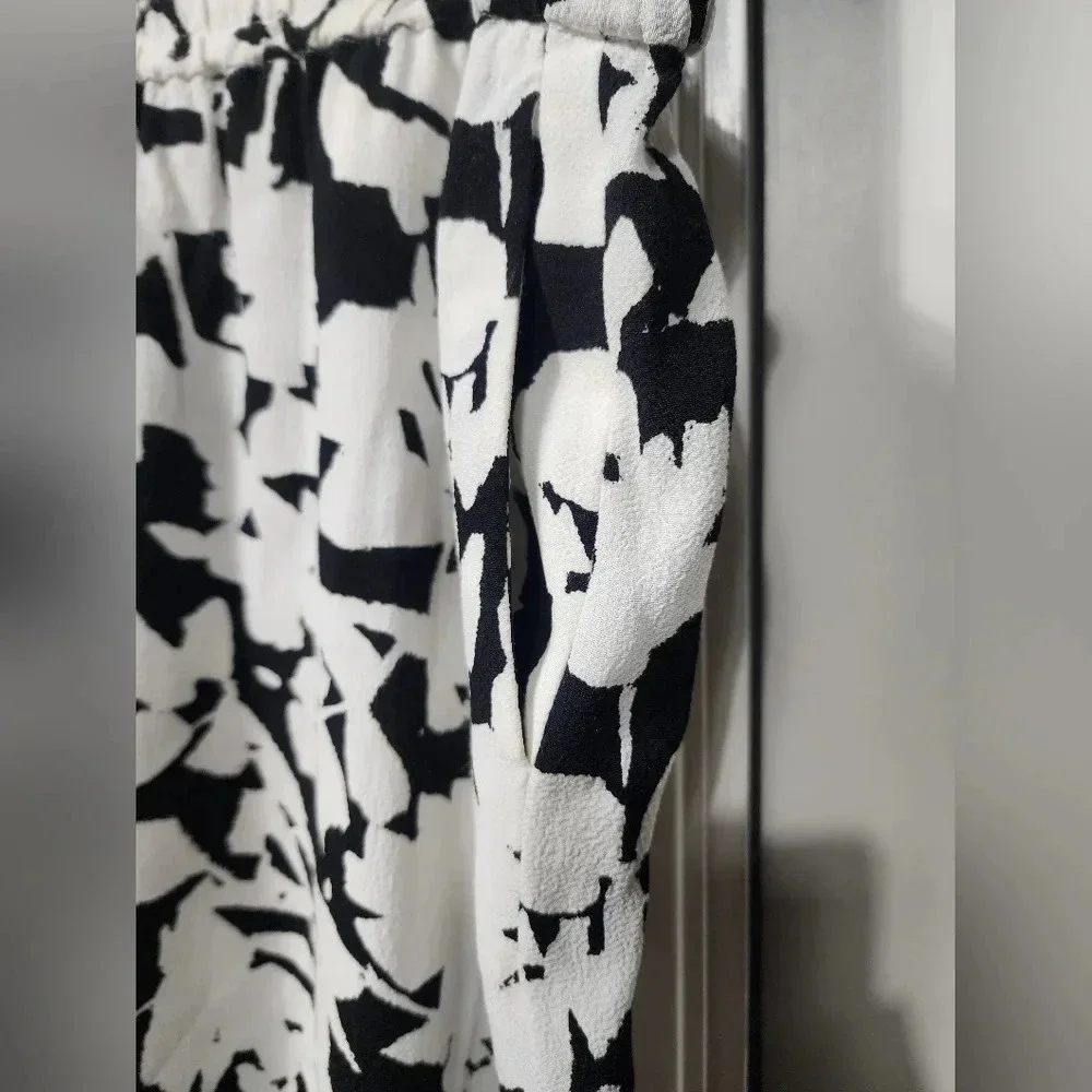 Kate Spade New York Synna Leaf Tropical Pants black white L Party Career